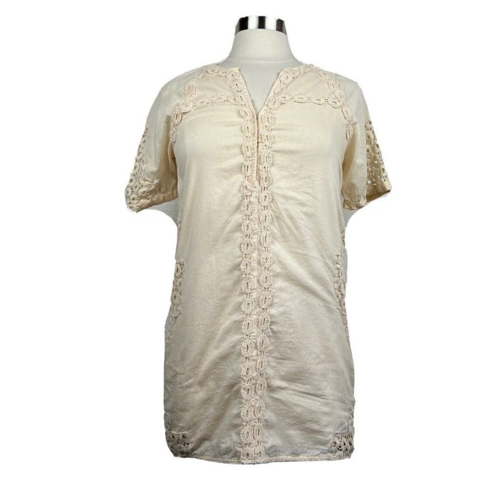 Tularosa Tunic Top XS Womens Cream Lace Short Sleeves Boho Casual Revolve
